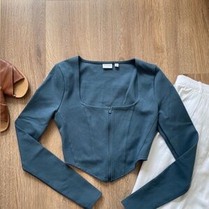 Sunday Best by Aritzia Corset-Style Long Sleeve Top — XXS | Slate Blue